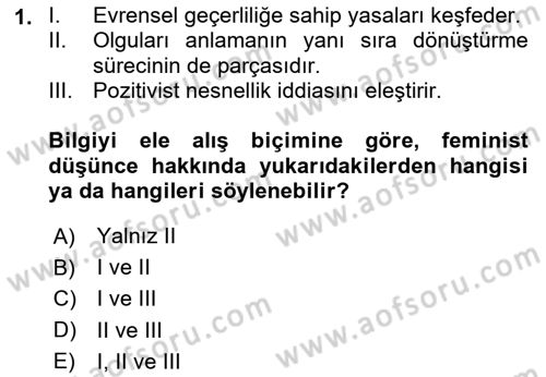 Toplumsal Cinsiyet Sosyolojisi Dersi Ara Sınavı Deneme Sınav Soruları 1. Soru
