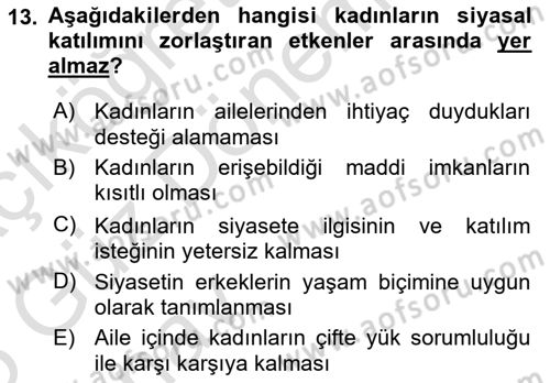 Toplumsal Cinsiyet Sosyolojisi Dersi Ara Sınavı Deneme Sınav Soruları 13. Soru