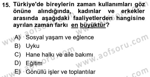 Toplumsal Cinsiyet Sosyolojisi Dersi 2024 - 2025 Yılı (Vize) Ara Sınav Soruları 15. Soru