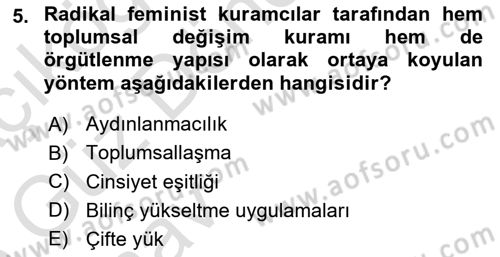 Toplumsal Cinsiyet Sosyolojisi Dersi 2024 - 2025 Yılı (Vize) Ara Sınav Soruları 5. Soru