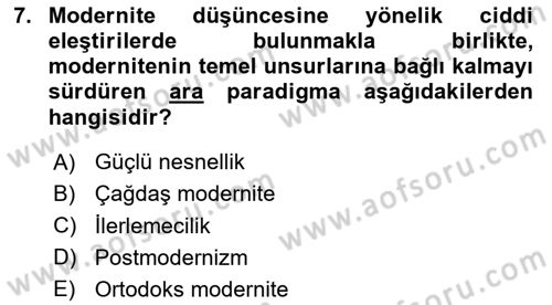 Toplumsal Cinsiyet Sosyolojisi Dersi Ara Sınavı Deneme Sınav Soruları 7. Soru