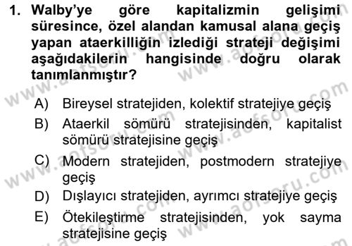 Toplumsal Cinsiyet Sosyolojisi Dersi 2024 - 2025 Yılı (Final) Dönem Sonu Sınav Soruları 1. Soru