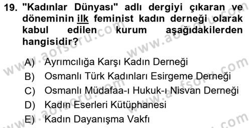 Toplumsal Cinsiyet Sosyolojisi Dersi 2024 - 2025 Yılı (Final) Dönem Sonu Sınav Soruları 19. Soru