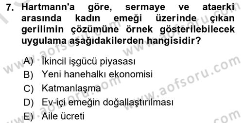 Toplumsal Cinsiyet Sosyolojisi Dersi 2024 - 2025 Yılı (Final) Dönem Sonu Sınav Soruları 7. Soru
