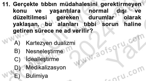 Toplumsal Cinsiyet Sosyolojisi Dersi 2024 - 2025 Yılı Yaz Okulu Sınav Soruları 11. Soru