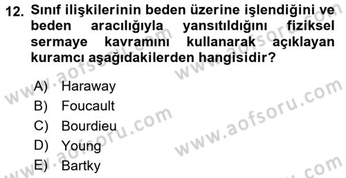 Toplumsal Cinsiyet Sosyolojisi Dersi 2024 - 2025 Yılı Yaz Okulu Sınav Soruları 12. Soru