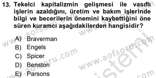 Toplumsal Cinsiyet Sosyolojisi Dersi 2024 - 2025 Yılı Yaz Okulu Sınav Soruları 13. Soru