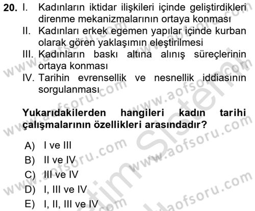 Toplumsal Cinsiyet Sosyolojisi Dersi Yaz Okulu Sınavı Deneme Sınav Soruları 20. Soru