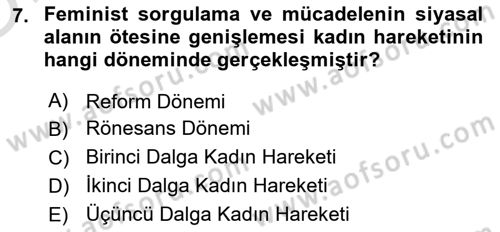Toplumsal Cinsiyet Sosyolojisi Dersi 2024 - 2025 Yılı Yaz Okulu Sınav Soruları 7. Soru