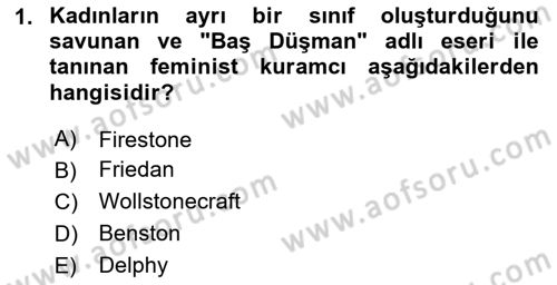 Toplumsal Cinsiyet Sosyolojisi Dersi 2025 - 2026 Yılı (Vize) Ara Sınav Soruları 1. Soru