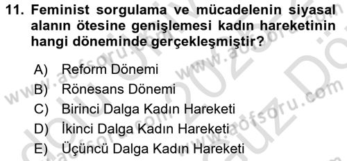 Toplumsal Cinsiyet Sosyolojisi Dersi 2025 - 2026 Yılı (Vize) Ara Sınav Soruları 11. Soru