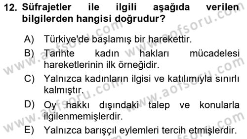 Toplumsal Cinsiyet Sosyolojisi Dersi 2025 - 2026 Yılı (Vize) Ara Sınav Soruları 12. Soru