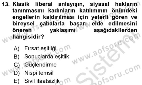 Toplumsal Cinsiyet Sosyolojisi Dersi 2025 - 2026 Yılı (Vize) Ara Sınav Soruları 13. Soru