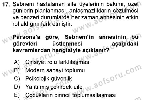 Toplumsal Cinsiyet Sosyolojisi Dersi 2025 - 2026 Yılı (Vize) Ara Sınav Soruları 17. Soru