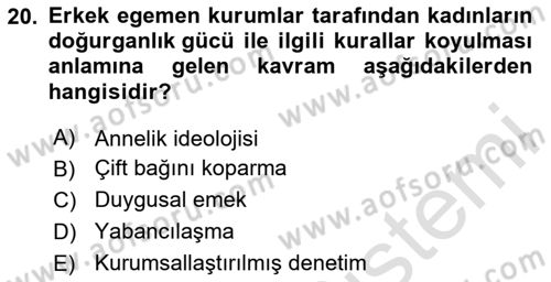 Toplumsal Cinsiyet Sosyolojisi Dersi 2025 - 2026 Yılı (Vize) Ara Sınav Soruları 20. Soru