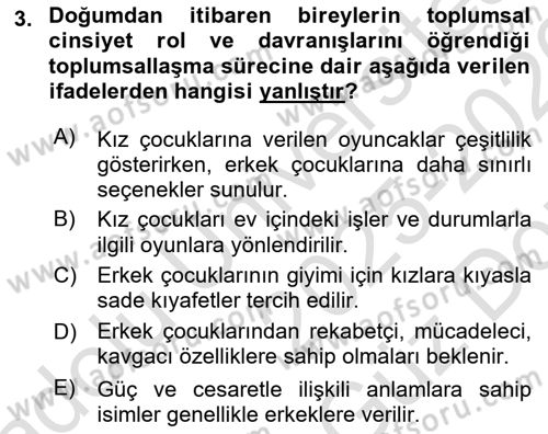 Toplumsal Cinsiyet Sosyolojisi Dersi 2025 - 2026 Yılı (Vize) Ara Sınav Soruları 3. Soru