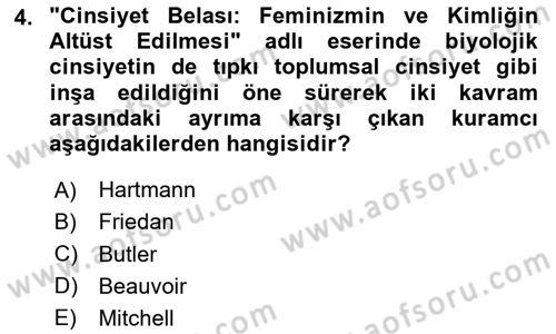 Toplumsal Cinsiyet Sosyolojisi Dersi 2025 - 2026 Yılı (Vize) Ara Sınav Soruları 4. Soru