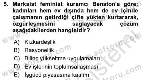 Toplumsal Cinsiyet Sosyolojisi Dersi 2025 - 2026 Yılı (Vize) Ara Sınav Soruları 5. Soru