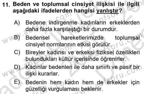 Toplumsal Cinsiyet Sosyolojisi Dersi 2025 - 2026 Yılı (Final) Dönem Sonu Sınav Soruları 11. Soru