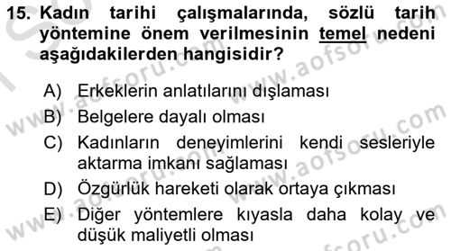 Toplumsal Cinsiyet Sosyolojisi Dersi 2025 - 2026 Yılı (Final) Dönem Sonu Sınav Soruları 15. Soru