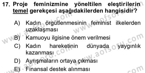 Toplumsal Cinsiyet Sosyolojisi Dersi 2025 - 2026 Yılı (Final) Dönem Sonu Sınav Soruları 17. Soru