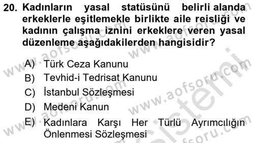 Toplumsal Cinsiyet Sosyolojisi Dersi 2025 - 2026 Yılı (Final) Dönem Sonu Sınav Soruları 20. Soru