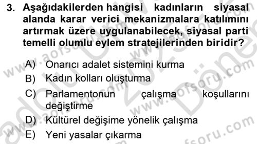 Toplumsal Cinsiyet Sosyolojisi Dersi 2025 - 2026 Yılı (Final) Dönem Sonu Sınav Soruları 3. Soru