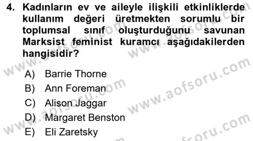 Toplumsal Cinsiyet Sosyolojisi Dersi 2025 - 2026 Yılı (Final) Dönem Sonu Sınav Soruları 4. Soru