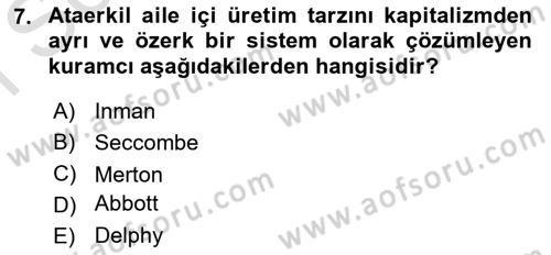 Toplumsal Cinsiyet Sosyolojisi Dersi 2025 - 2026 Yılı (Final) Dönem Sonu Sınav Soruları 7. Soru