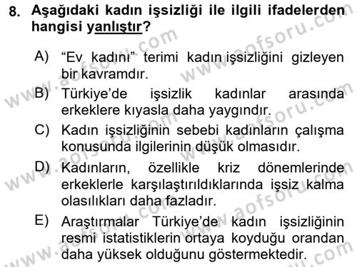 Toplumsal Cinsiyet Sosyolojisi Dersi 2025 - 2026 Yılı (Final) Dönem Sonu Sınav Soruları 8. Soru