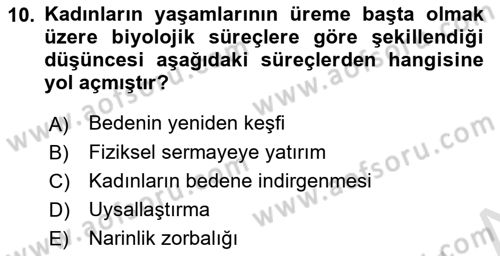 Toplumsal Cinsiyet Sosyolojisi Dersi 2025 - 2026 Yılı Yaz Okulu Sınav Soruları 10. Soru