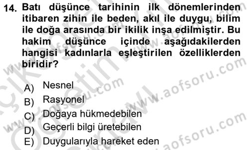 Toplumsal Cinsiyet Sosyolojisi Dersi 2025 - 2026 Yılı Yaz Okulu Sınav Soruları 14. Soru