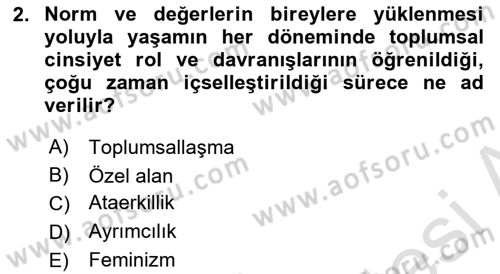 Toplumsal Cinsiyet Sosyolojisi Dersi 2025 - 2026 Yılı Yaz Okulu Sınav Soruları 2. Soru