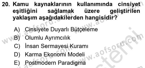 Toplumsal Cinsiyet Sosyolojisi Dersi 2025 - 2026 Yılı Yaz Okulu Sınav Soruları 20. Soru