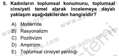 Toplumsal Cinsiyet Sosyolojisi Dersi 2025 - 2026 Yılı Yaz Okulu Sınav Soruları 5. Soru