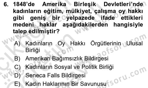 Toplumsal Cinsiyet Sosyolojisi Dersi 2025 - 2026 Yılı Yaz Okulu Sınav Soruları 6. Soru