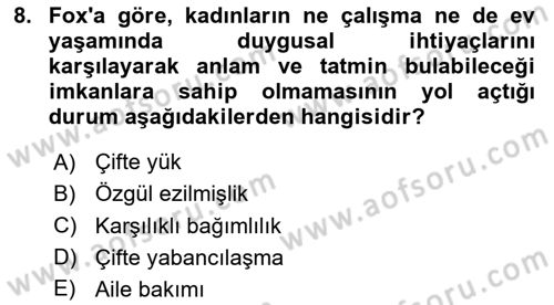 Toplumsal Cinsiyet Sosyolojisi Dersi 2025 - 2026 Yılı Yaz Okulu Sınav Soruları 8. Soru