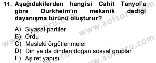 Türk Sosyologları Dersi 2012 - 2013 Yılı (Final) Dönem Sonu Sınav Soruları 11. Soru