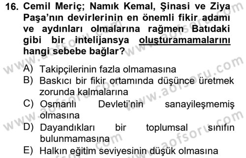 Türk Sosyologları Dersi 2012 - 2013 Yılı (Final) Dönem Sonu Sınav Soruları 16. Soru