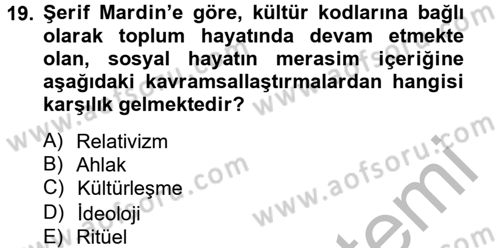Türk Sosyologları Dersi 2012 - 2013 Yılı (Final) Dönem Sonu Sınav Soruları 19. Soru