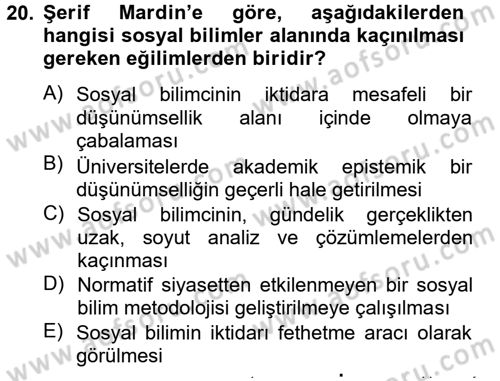 Türk Sosyologları Dersi 2012 - 2013 Yılı (Final) Dönem Sonu Sınav Soruları 20. Soru