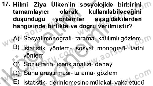 Türk Sosyologları Dersi 2013 - 2014 Yılı (Vize) Ara Sınav Soruları 17. Soru