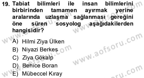 Türk Sosyologları Dersi 2013 - 2014 Yılı (Vize) Ara Sınav Soruları 19. Soru