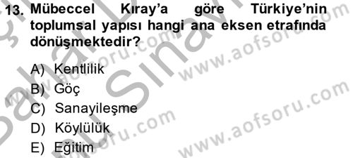 Türk Sosyologları Dersi 2013 - 2014 Yılı (Final) Dönem Sonu Sınav Soruları 13. Soru