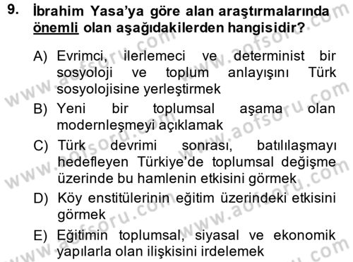 Türk Sosyologları Dersi 2013 - 2014 Yılı (Final) Dönem Sonu Sınav Soruları 9. Soru