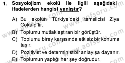 Türk Sosyologları Dersi 2013 - 2014 Yılı Tek Ders Sınav Soruları 1. Soru