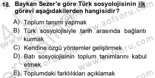 Türk Sosyologları Dersi 2013 - 2014 Yılı Tek Ders Sınav Soruları 18. Soru