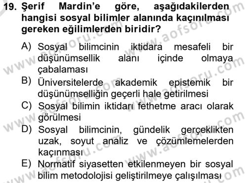 Türk Sosyologları Dersi 2013 - 2014 Yılı Tek Ders Sınav Soruları 19. Soru