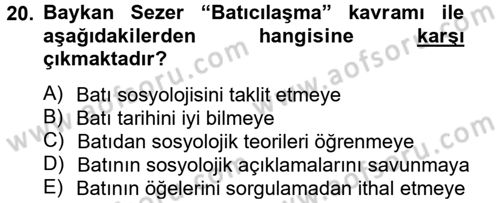 Türk Sosyologları Dersi 2013 - 2014 Yılı Tek Ders Sınav Soruları 20. Soru