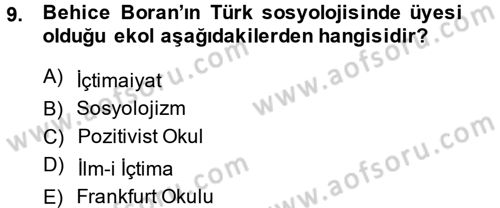 Türk Sosyologları Dersi 2013 - 2014 Yılı Tek Ders Sınav Soruları 9. Soru